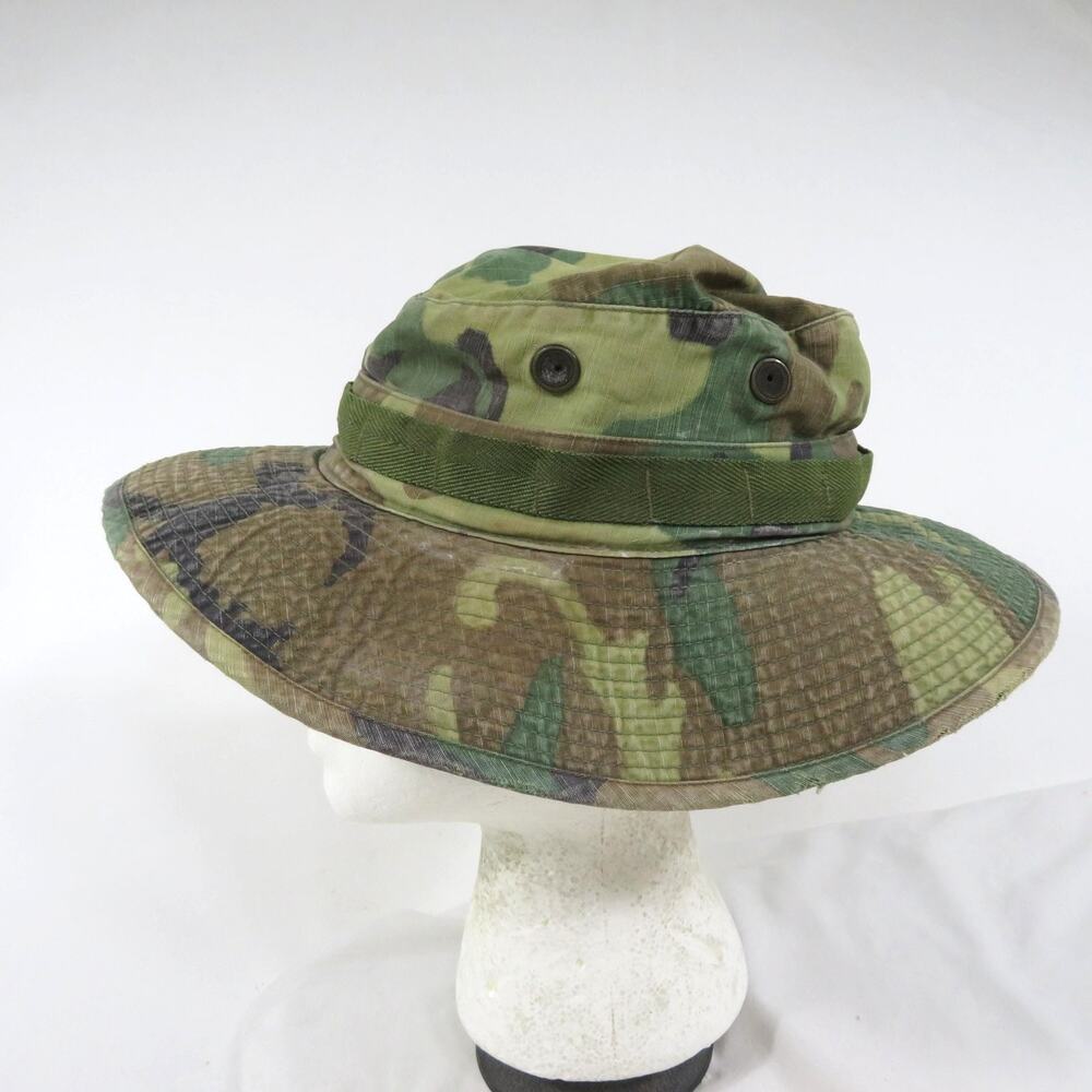 Military Camouflage Boonie Hat Greens Measured Inside Band 21 3/8" 1970s?